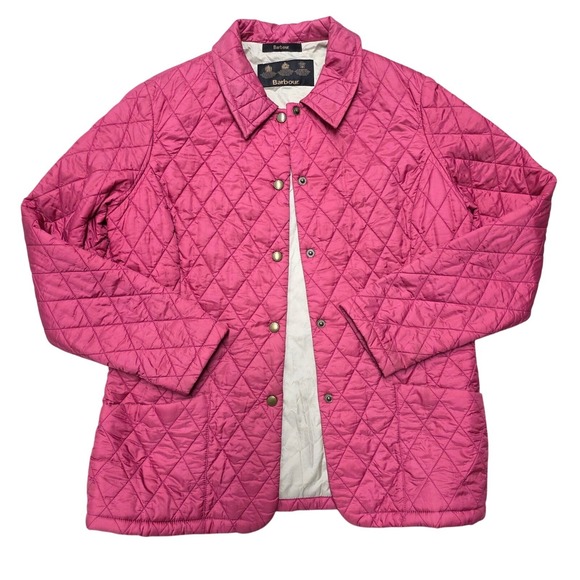 Barbour Jackets & Blazers - Barbour Quilted Spring Barn Chore Jacket Pink Diamond Stitch Snap Front Size‎ 10